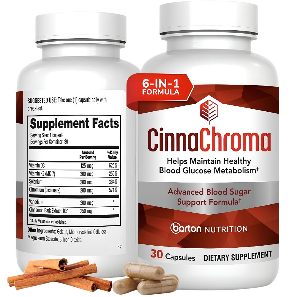 CinnaChroma Blood Sugar Support Supplement with 10:1 Cinnamon & Chromium – 30 Capsules